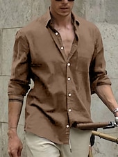 economico Strada-Per uomo Camicia camicia di lino Camicia estiva Abbigliamento mare Maglietta informale Camicia con bottoni Liscio Informale Giornaliero Bianco Marrone Azzurro Manica lunga Bavero Primavera estate