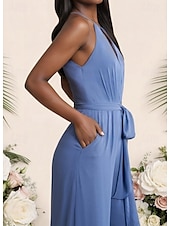 cheap Bridesmaid Dresses-Jumpsuits Bridesmaid Dress Jewel Neck Sleeveless Elegant Floor Length Stretch Fabric with Sash / Ribbon / Ruching