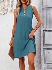 voordelige Overgooiers-Dames Mini-jurk Casual jurk Tank-jurk Basic Casual Vakantie Dagelijks Normale pasvorm Effen Mouwloos Gekerfde nek Marineblauw Fuchsia Groen Zomer