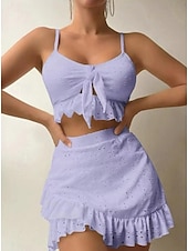 cheap 3 Pieces Bikini Set-Women&#039;s Swimwear Bikini Three Piece Skirt Swimsuit Backless Slim Vacation Beach Wear Solid Color V Neck Sleeveless Bathing Suits