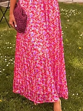 billiga Semesterklänningar-Dam Maxiklänning A linjeklänning Blommig klänning Stylish Ledigt Semester Ledigt Dagligen Normal Blommig Kortärmad V-hals Rodnande Rosa Blå Orange Grön Sommar Vår