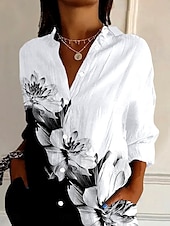 economico Top Floreali-Camicia da donna a manica lunga in cotone blouse floreale grafica stile quotidiano retro vintage camicia a manica 3/4 colletto top regolari vacanze quotidiane uscire bottoni neri estate primavera