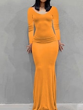 ieftine rochie maxi neagra-Pentru femei Rochie Maxi Rochie Bodycon Rochie Fit And Flare Petrecere Oficial Oficial Petrecere Fit regulat Grafic Manșon Lung Stil Nautic Negru Galben Roz Îmbujorat Roșu Vin Vară