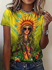 abordables T-shirt Art &amp; Design-Femme T shirt Graphic Décontractées Manche Courte Col Rond Hauts réguliers du quotidien Imprimer Vert Eté