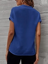 abordables Hauts de Travail pour Femmes-Femme Chemise Chemisier Couleur unie mode Décontractées Manche Courte Col cranté Hauts réguliers du quotidien Noir Blanche Bleu Fuchsia Eté Printemps