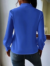 billige Kvinne Enkle Topper-Dame Skjorte Bluse Helfarge Stilfull Fritid Langermet V-hals Vanlige topper Daglig Knapper Lomme Svart Hvit Gul Blå Grønn Sommer Vår