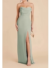 abordables Robes de demoiselle d&#039;honneur-Sirène / Trompette Robe de Demoiselle d&#039;Honneur  Épaules Dénudées Manche Courte Élégant Longueur au sol Chiffon Extensible avec Devant Fendu / Fronces 2022