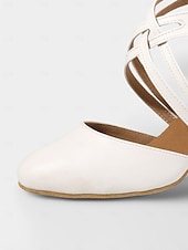 economico Scarpe per balli latini-scarpe da ballo in raso bianco con design a cinturino incrociato – tacco medio, punta aperta per donna – ideali per matrimoni, eventi formali e gare di ballo
