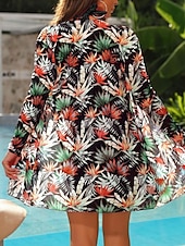 billiga Bikiniset i 3 delar-Dam Badkläder Bikini Tre delar Kalsonger Baddräkt Öppen rygg Smal Hög midja Semester Standkläder Blommig Halterneck Långärmad Baddräkter