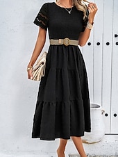 ieftine Rochii Albe din Dantela-Pentru femei Rochii Midi Rochie albă Rochie de dantela Rochie casual Rochie de vară Modă În aer liber Concediu Dată Fit regulat Simplu Manșon scurt Stil Nautic Negru Alb Trifoi Vară Primăvară