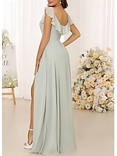 cheap Bridesmaid Dresses-A-Line Bridesmaid Dress Straps Short Sleeve Elegant Floor Length Chiffon with Ruffles / Split Front / Ruching