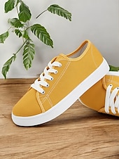 cheap Women&#039;s Sneakers-Canvas Lace-Up Sneakers for Women – Classic and Comfortable Sneakers for Everyday Wear, Perfect for Casual Outings and Weekend Adventures