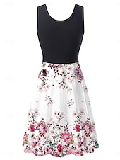 cheap Floral Dress-Women&#039;s Mini Dress Sundress A Line Dress Slip Dress Off The Shoulder Dress Vacation Casual Vacation Daily Regular Fit Floral Sleeveless Crew Neck Black And White Black White Pink Summer