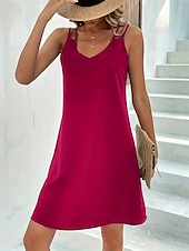 preiswerte Einfaches Kleid-Damen Mini Kleid T-Shirt Kleid Tee Kleid Shift Kleid Slip Kleid Lässig Urlaub Lässig Täglich Reguläre Passform Grafik Ärmellos V-Ausschnitt Schwarz Rosa Staubiges Rosa Helllila Sommer