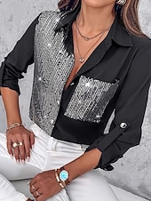 Women's Shirt Solid Color Elegant 3/4 Length Sleeve Crew Neck Regular Tops Black Summer Spring4