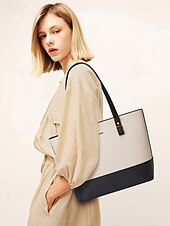 economico Borsette e borse tote-elegante set di borse da donna bicolore patchwork con decorazione a nappe - borsa a mano, borsa a tracolla e borsa piccola - perfette per il tempo libero quotidiano, per andare al lavoro