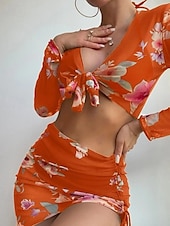 olcso 3 részes bikini szett-Női Fürdőruha Bikini Három darab Merész Fürdőruha Nyitott hátú Vékony Szabadság Strandruházat Tömör szín Kötőfék nyaka Ujjatlan Hosszú ujj Fürdőruhák
