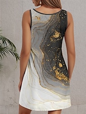ieftine Rochii Art&amp;Design-Pentru femei Rochie Mini Rochie Mini Rochie de Vară Rochie A line Rochie Tip Maieu Epocă Stilat Casual Vacanță Zilnic Concediu Potrivire Largă Grafic Imprimare de marmură Fără manșon Stil Nautic