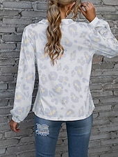 billige Kvinne Grafiske Topper-Dame T skjorte Leopard Mote Moderne Fritid Langermet V-hals Vanlige topper Daglig Helg Hvit Rosa Blå Brun Vår Høst