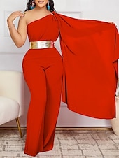 preiswerte Kentucky Kleid-Kentucky Derby Damen Midi Kleid Normaler Jumpsuit Elegant Einfarbig Ärmellos Ein Schulter Hohe Taille Party Cocktailkleid Reguläre Passform Schwarz Weiß Rot Sommer