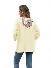 billige Boho topper-Dame Boho skjorte Helfarge Blomstret Bohem Daglig Luksuriøs 3/4 ermer 3/4-ermer Crew-hals Vanlige topper Arbeid Daglig Ut på byen Broderi Svart Gul Rose Rosa Sommer