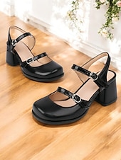 olcso Block Heels-női retro dupla pántos mary jane sarkú cipő – vaskos blokksarkú, kerek orrú pumpák vintage, cosplay és mindennapi viselethez