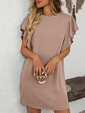 voordelige T-shirt-jurken-Dames Mini-jurk Casual jurk Mini-jurk A lijn jurk Basic Verjaardag Vakantie Werk Casual Ruim Passend Streep Katoenen stof Korte mouw Strakke ronde hals Blozend Roze Hemelsblauw Groen Khaki Zomer Lente