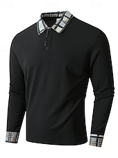 olcso Férfi klasszikus póló-Férfi Golfing Golf pólóingek Munka Hétköznapi Hajtóka Hosszú ujj Alap Modern Kockás Színes Kollázs Gombok Tavasz Ősz Normál Fekete Piros Sötétkék Barna Golfing