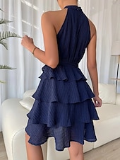 olcso Egyszerű ruha-Női Mini Ruha Hétköznapi Ruha A Vonallal Fit And Flare Ruha Alap Hétköznapi Szabadság Napi Rendszeres Illeszkedés Grafikus Ujjatlan Halter Nyak Fekete Piros Kék Lila Nyár