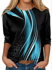 ieftine tricou Art &amp; Design-Tunică pentru femei T-Shirt Ombre Modă Casual Manșon Lung Guler Rotund Bluze Lungi Zilnic Print Negru Albastru Verde Întunecat Primăvară Toamnă Iarnă Vară