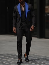 abordables Trajes de Regreso-Trajes de Fiesta para Hombre Trajes de Regreso a Casa Color Sólido Azul Real Verde Estilo Calle Casual Ajuste Estándar 2 Piezas Doble Botón Un botón