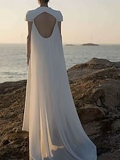 economico Abiti da sposa-Spiaggia / Destinazione Schiena scoperta Boho Abiti da sposa Linea-A Girocollo Fibbie Strascico di corte Chiffon Abiti da sposa Abiti da sposa Con Drappeggio Tinta unita 2025