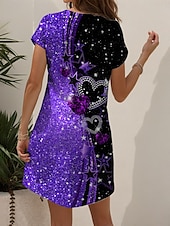 olcso Művészet és Design Ruha-Női Mini Ruha Kisméretű Ruha Pólóruha Tee Ruha A Vonallal Nyári Ruha Üdülés Hétköznapi Üdülés Napi Regular Fit Szív Grafika Csillag Rövid Ujjú V Nyakú Lila Nyári