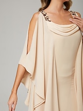 abordables Longueur du plancher-Robe de la mère de la mariée fourreau  colonne élégante invitée de mariage taille plus col rond longueur de sol chiffon manches mi-longue avec perles volants en cascade 2025