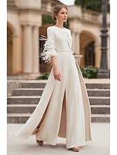 cheap Mom&#039;s Jumpsuits-Jumpsuit Formal Wedding Mother of the Bride Elegant Vintage Floor Length Stretch Chiffon Half Sleeve with Derby  Race Day Dress 2025