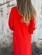 ieftine Rochii de Vacanță-Pentru femei Rochie Lunga Rochie Maxi Rochie casual Rochie Maxi Rochie de vară Stilat Casual Manșon de lanternă Vacanță Zilnic Dată Fit regulat Simplu Manșon Lung În V Roz Îmbujorat Roșu-aprins Kaki