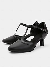 abordables Chaussures de danses latines-talons de danse noirs à bride en T pour femmes – parfaits pour les événements de danse latine et de salon.