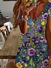 olcso Virágos ruha-Női Mini ruha hétköznapi ruha Elegáns Tropikus Hawaii Napi Normál Virágos Rövid ujjú Terített nyak Kékeszöld Nyár