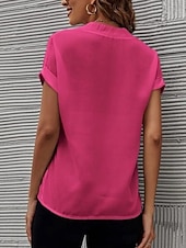 abordables Hauts de Travail pour Femmes-Femme Chemise Chemisier Couleur unie mode Décontractées Manche Courte Col cranté Hauts réguliers du quotidien Noir Blanche Bleu Fuchsia Eté Printemps