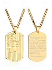 economico Gioielli da uomo-collana con targhetta per cani con bandiera americana in acciaio inossidabile con design a croce – ciondolo unisex di ispirazione militare per abbigliamento casual e occasioni patriottiche