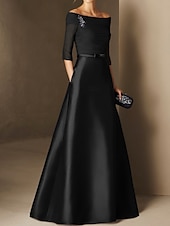 abordables BLEU-Robe de soirée A-Line élégante robe de fiançailles formelle soirée longueur sol manches demi épaule dénudée invité de mariage en chiffon avec fronces