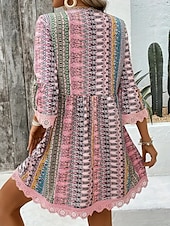 tanie Sukienki boho-Damskie Sukienka mini Codzienne sukienki Sukienka Boho Elegancki Codzienny Urlop Codzienny Regularny Graficzny Geometryczny Rękaw 3/4 W serek Rumiany róż Czerwony Niebieski Lato