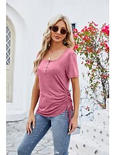economico Magliette-Per donna Maglietta bohémien Liscio Boemia stile sveglio Moda Manica corta A farfalla Squadrata Top regolari Giornaliero Per uscire Fine settimana Tunica Nero Rosa Vino Blu Reale Viola Estate