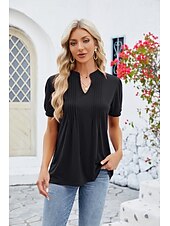 billige Kvinne Enkle Topper-Dame Boho T-skjorte Grafisk عادي Bohem søt stil Stilfull Kortermet Puffermer V-hals Vanlige topper Daglig Ut på byen Helg Trykt mønster Grå og Hvit Svart+Hvit+Grå Svart Lysegrønn Vin Sommer