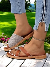 cheap Slide Sandals-Contrast Color Slide Sandals for Women – Comfortable Open-Toe with Stylish Strap Design for Everyday Casual Wear