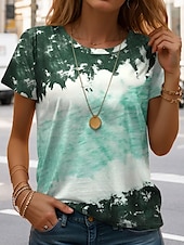 tanie koszulka w kwiaty-Damskie Podkoszulek Wzór tie-dye Codzienny Krótki rękaw Okrągły dekolt Zwykłe topy Codzienny Nadruk Zielony Lato