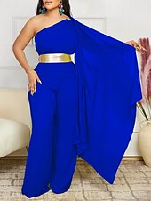 preiswerte Kentucky Kleid-Kentucky Derby Damen Midi Kleid Normaler Jumpsuit Elegant Einfarbig Ärmellos Ein Schulter Hohe Taille Party Cocktailkleid Reguläre Passform Schwarz Weiß Rot Sommer