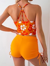 abordables Ensemble de bikinis-Maillots de bain femme bikini 2 pièces maillot de bain short dos nu slim vacances plage mode floral encolure en U sans manches