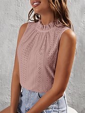 abordables Débardeurs et camisoles femme-Débardeur en Côtelé pour Femmes Uni Mode Moderne Décontracté Sans Manches Col Ras du Cou Tops Quotidiens Week-end Rose Vert Été