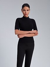 preiswerte Damen-T-Shirts-Strickoberteil mit Rollkragen und halblangen Ärmeln